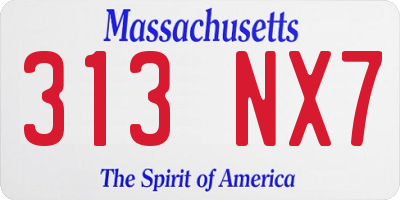 MA license plate 313NX7