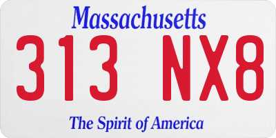 MA license plate 313NX8