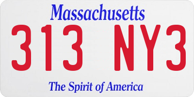 MA license plate 313NY3