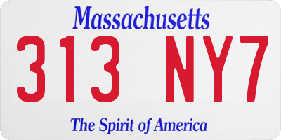 MA license plate 313NY7