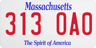 MA license plate 313OA0
