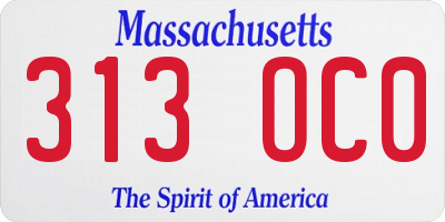 MA license plate 313OC0