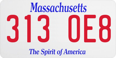 MA license plate 313OE8