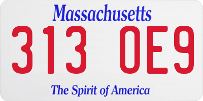 MA license plate 313OE9
