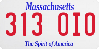 MA license plate 313OI0