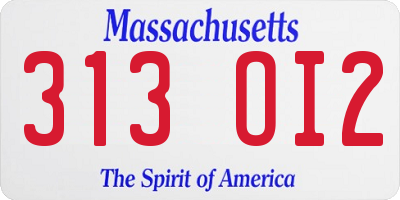 MA license plate 313OI2