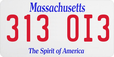 MA license plate 313OI3