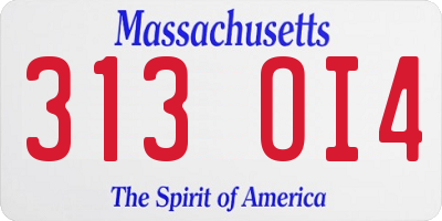 MA license plate 313OI4