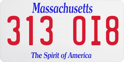 MA license plate 313OI8
