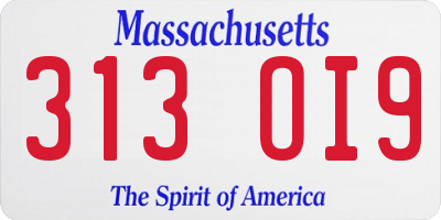 MA license plate 313OI9
