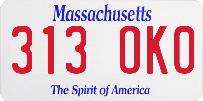 MA license plate 313OK0