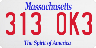 MA license plate 313OK3