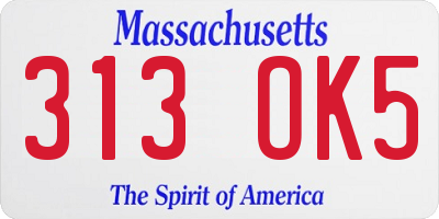 MA license plate 313OK5