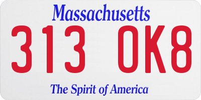 MA license plate 313OK8