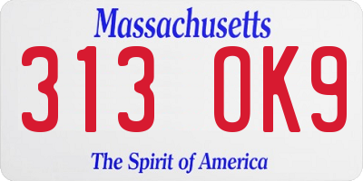 MA license plate 313OK9