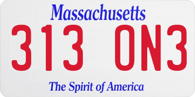 MA license plate 313ON3