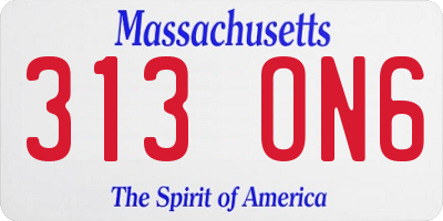 MA license plate 313ON6