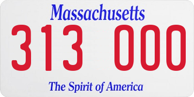 MA license plate 313OO0