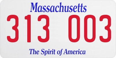 MA license plate 313OO3