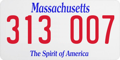MA license plate 313OO7