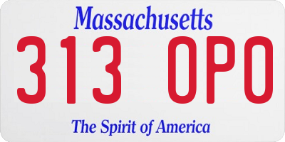 MA license plate 313OP0