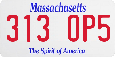 MA license plate 313OP5