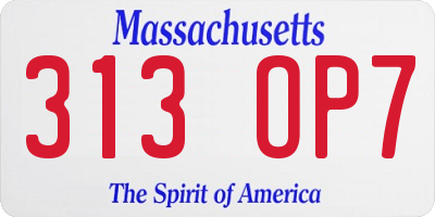 MA license plate 313OP7