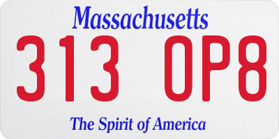 MA license plate 313OP8