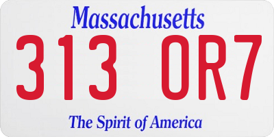 MA license plate 313OR7