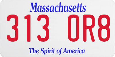 MA license plate 313OR8