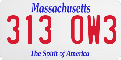 MA license plate 313OW3