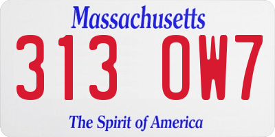 MA license plate 313OW7