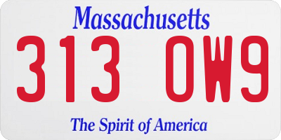 MA license plate 313OW9