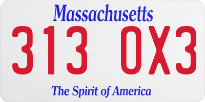 MA license plate 313OX3