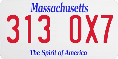 MA license plate 313OX7