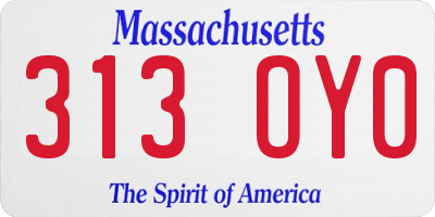 MA license plate 313OY0