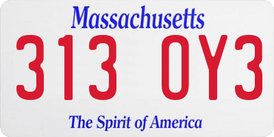 MA license plate 313OY3