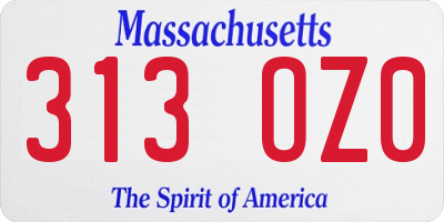 MA license plate 313OZ0