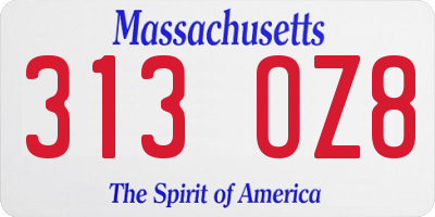 MA license plate 313OZ8