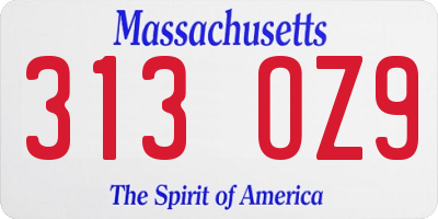 MA license plate 313OZ9
