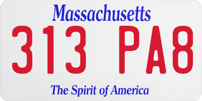 MA license plate 313PA8