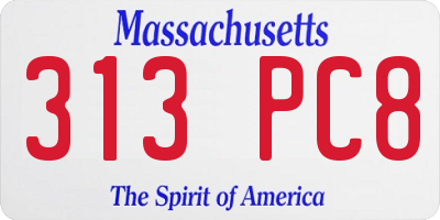 MA license plate 313PC8