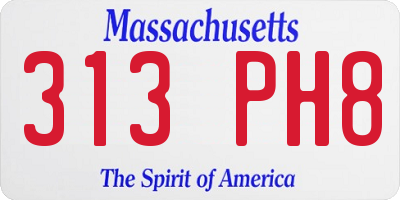 MA license plate 313PH8