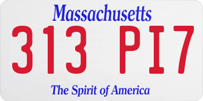 MA license plate 313PI7