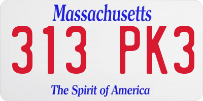MA license plate 313PK3