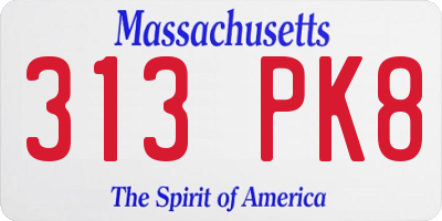 MA license plate 313PK8