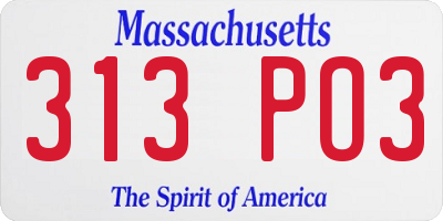 MA license plate 313PO3