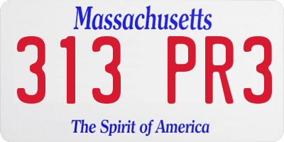 MA license plate 313PR3