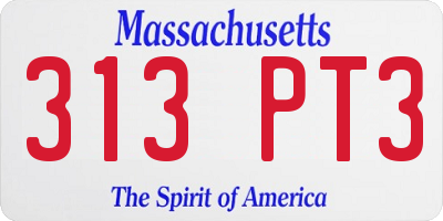 MA license plate 313PT3