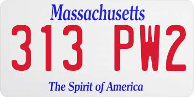 MA license plate 313PW2